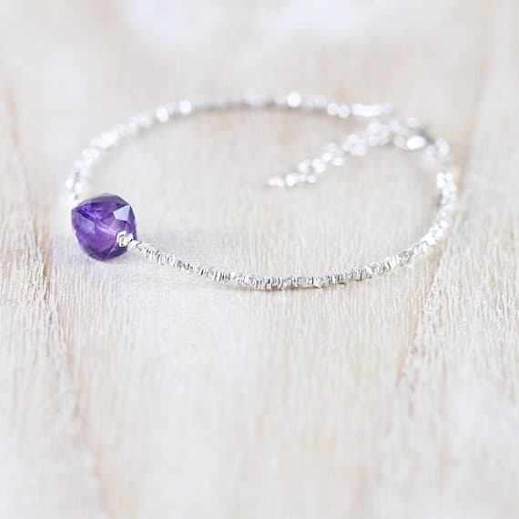 925 sterling Silver Anxiety Gemstone Silver Helling 6-7mm stacking Purple Amethyst Bracelet Box, Faceted 7" for mens, womens, gf, bf & Adult.