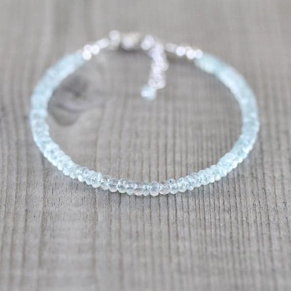 925 sterling Silver love beach youth 3mm stacking Aqua  Aquamarine Bracelet Rondelle, Faceted 7" for mens, womens, gf, bf & Adult.