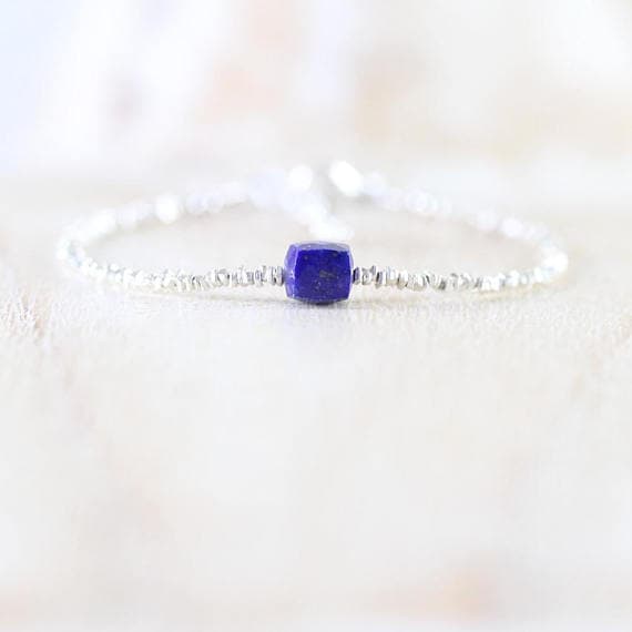 925 sterling Silver Super sale 2mm stacking Blue Lapis Lazuli Bracelet Box, Faceted 7" for mens, womens, gf, bf & Adult.