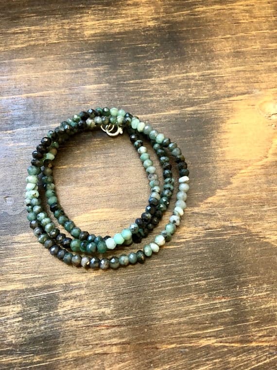 925 sterling Silver love beach youth 3-4mm stacking Green Emerald Necklace Rondelle, Faceted 20" for mens, womens, gf, bf & Adult.