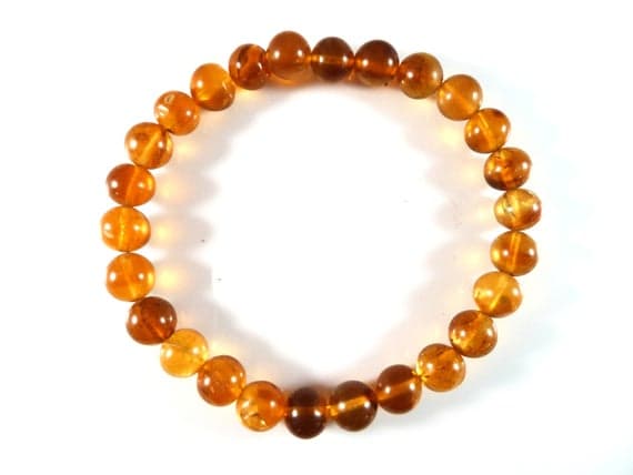 Super sale 7mm Stretchable Yellow Amber Bracelet Round, Smooth 7" for mens, womens, gf, bf & Adult.