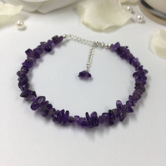 925 sterling Silver chakras simple 1x1-9x3mm stacking Purple Amethyst Bracelet Chips, Smooth 7" for mens, womens, gf, bf & Adult.