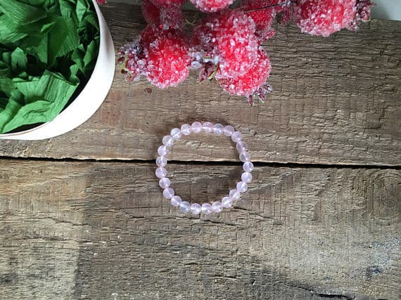 Dainty Slave Loose 6mm Pink Rose Quartz Stretchable Bracelet Round, Smooth 18cm for mens, womens, gf, bf and adults.