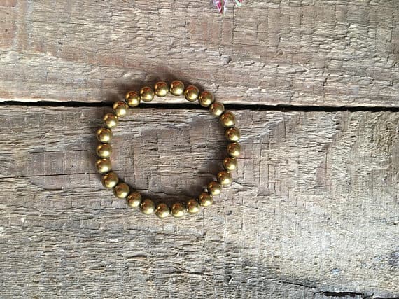 Jewelry Energy 6mm Golden Gold  Hematite Stretchable Bracelet Round, Smooth 18cm for mens, womens, gf, bf and adults.