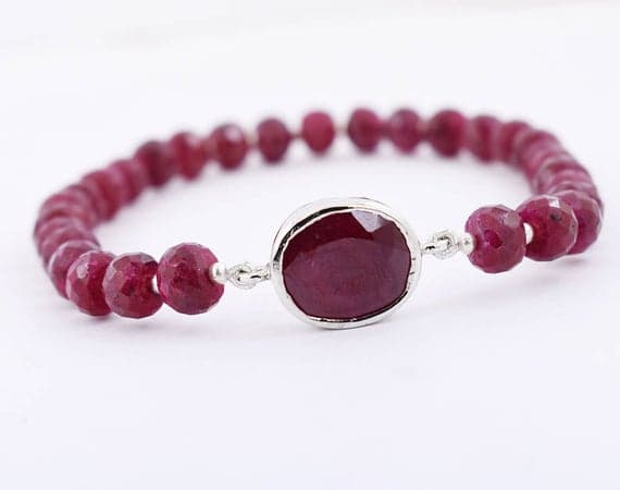 925 steling silver Anxiety Relief Calming 6-7mm Stracking red African Ruby Bracelet Rondelle, Faceted 7" for mens, womens, GF, BF, Adults.