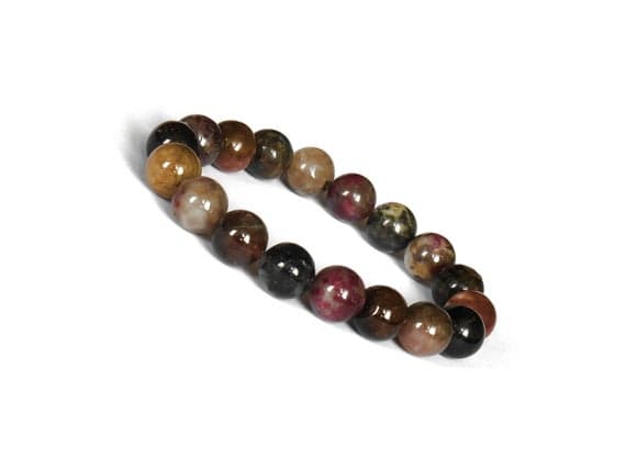 Personalized Gift 10mm Multi Colour  Multi Tourmaline Stretchable Bracelet Round, Smooth 18cm for mens, womens, gf, bf and adults.