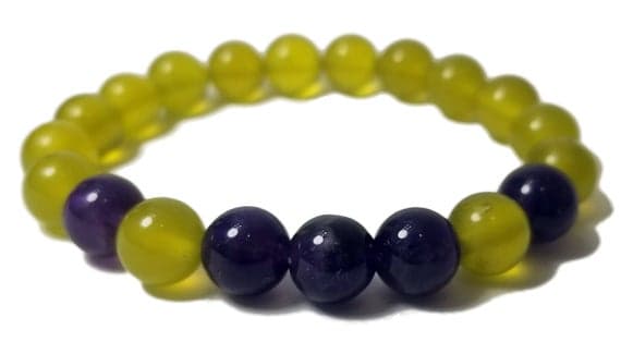 love beach youth 8mm Stretchable yellow & Purple Korean Jade & Amethyst Bracelet Round, Smooth 7" for mens, womens, GF, BF, Adults.