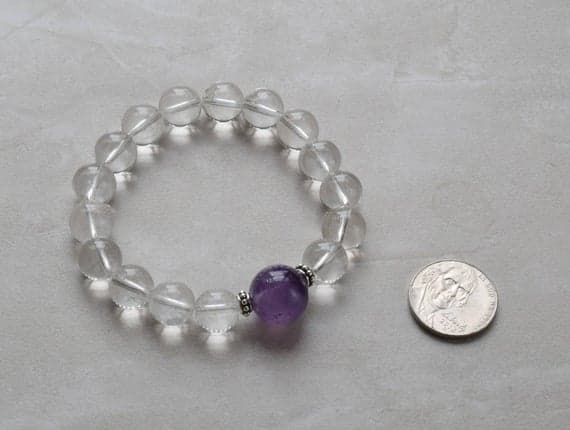 Empath Protection 14mm Multi Colour  Amethyst Quartz Crystal  Stretchable Bracelet Round, Smooth 18cm for mens, womens, gf, bf and adults.
