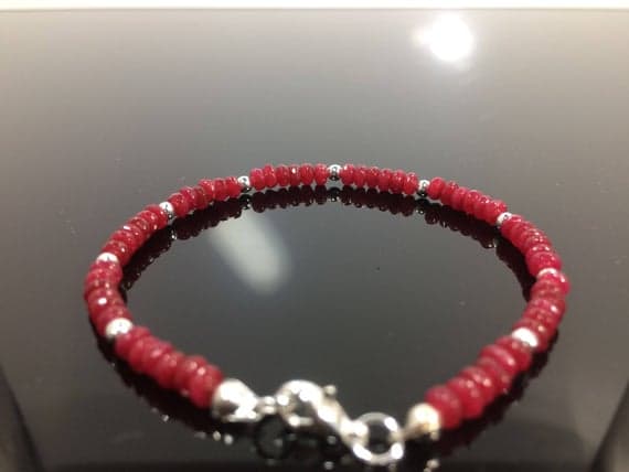 925 sterling Silver Anxiety Gemstone Silver Helling 4-5mm stacking Red Ruby Bracelet Rondelle, Faceted 7" for mens, womens, gf, bf & Adult.