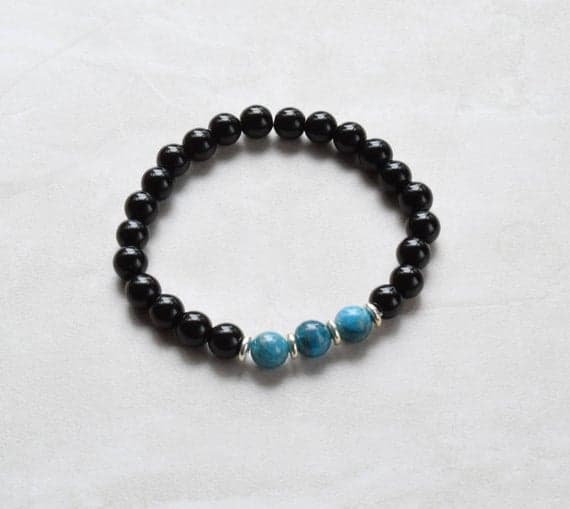 Grounding 8mm Multi Colour Onyx/ Blue Apatite Stretchable Bracelet Round, Smooth 18cm for mens, womens, gf, bf and adults.
