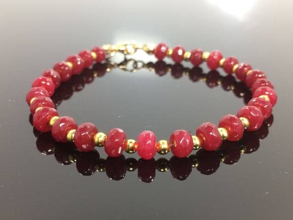 925 sterling Silver Jewelry Energy Gold Helling 4-5mm stacking Red Ruby Bracelet Rondelle, Faceted 7" for mens, womens, gf, bf & Adult.