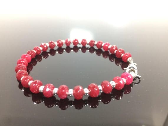 925 sterling Silver Wholesale Silver helling 4-5mm stacking Red Ruby Bracelet Rondelle, Faceted 7" for mens, womens, gf, bf & Adult.