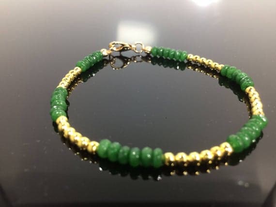 24k gold Plated Super sale Gold Helling 3-4mm stacking Green Emerald Bracelet Rondelle, Smooth 7" for mens, womens, gf, bf & Adult.