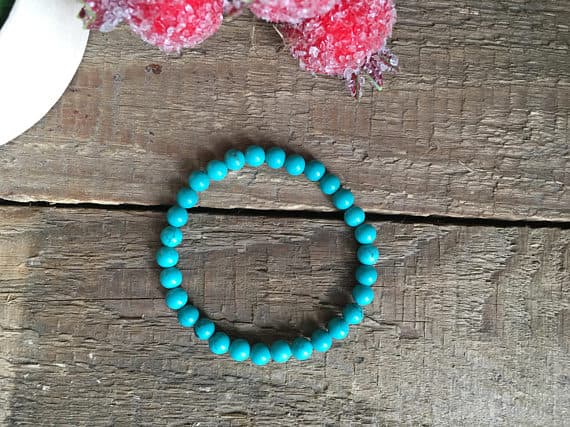 Natural 6mm Blue Blue Turquoise Stretchable Bracelet Round, Smooth 18cm for mens, womens, gf, bf and adults.