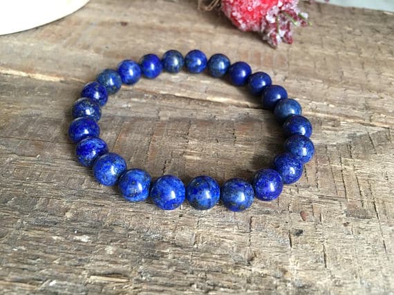 Positive Energy 6mm Blue Lapis Lazuli  Stretchable Bracelet Round, Smooth 18cm for mens, womens, gf, bf and adults.
