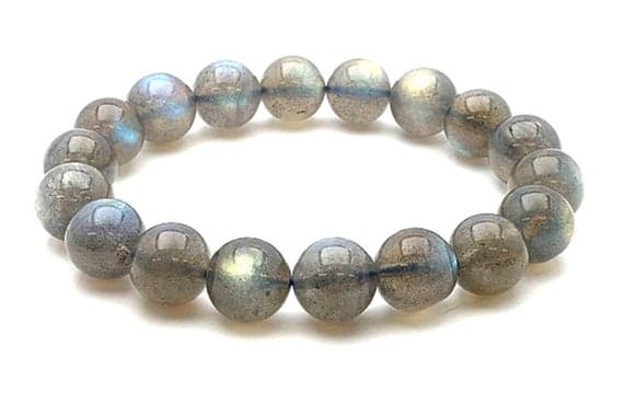 Dainty Slave Loose 7mm Gray Madagascar Labradorite Stretchable Bracelet Round, Smooth 18cm for mens, womens, gf, bf and adults.