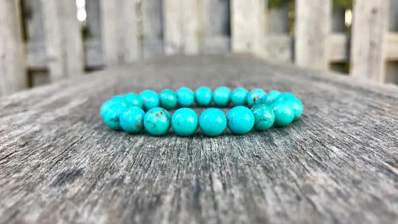 Blush Jewelry 8mm Stretchable Blue Turquoise Bracelet Round, Smooth 7" for mens, womens, gf, bf & Adult.