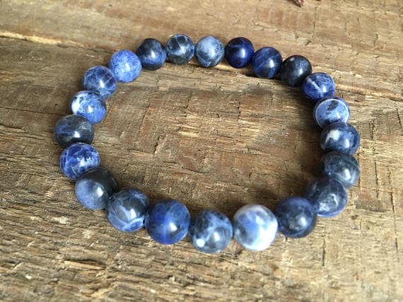 Personalized Gift 6mm Blue Blue Sodalite Stretchable Bracelet Round, Smooth 18cm for mens, womens, gf, bf and adults.