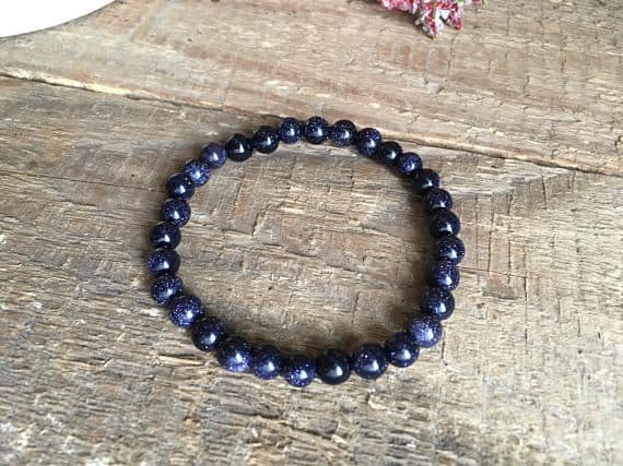 Grounding 6mm Blue Blue Sand Stone Stretchable Bracelet Round, Smooth 18cm for mens, womens, gf, bf and adults.