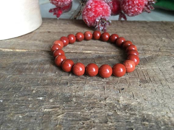 Anniversary Gift 10mm Red Red Jasper  Stretchable Bracelet Round, Smooth 18cm for mens, womens, gf, bf and adults.