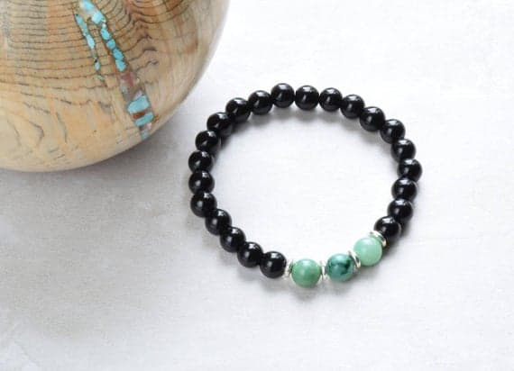 memorial gift 8mm Multi Colour Black Jasper Stretchable Bracelet Round, Smooth 18cm for mens, womens, gf, bf and adults.
