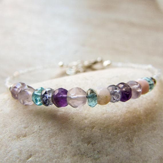Moonstone Beaded Bracelet, White Pink Blue Bracelet, Moonstone Stacking Bracelet,Boho Chic Beaded, Gypsy Moonstone, Delicate Pastel,Stacking 3-4 mm Code- WAR6752