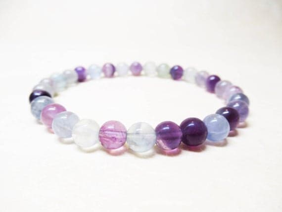 good luck gift 6mm Stretchable Multi Rainbow Fluorite Bracelet Round, Smooth 7" for mens, womens, GF, BF, Adults.