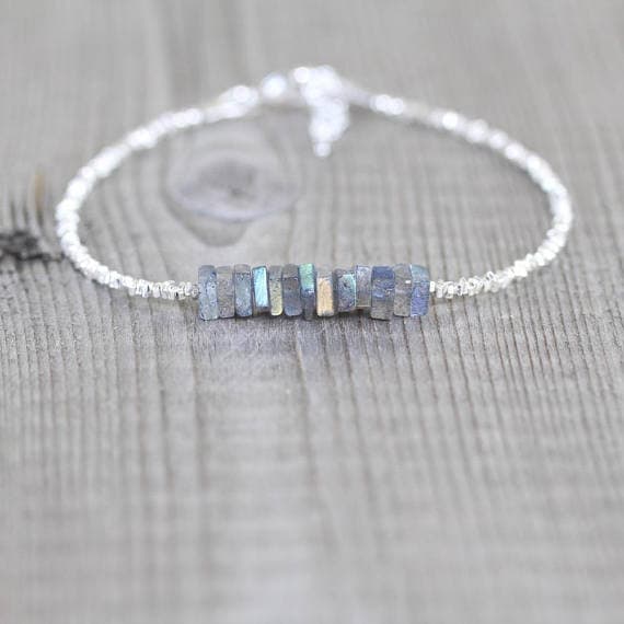925 sterling Silver Empath Protection 5-6mm stacking blue Labradorite Bracelet Square, Faceted 7" for mens, womens, gf, bf & Adult.