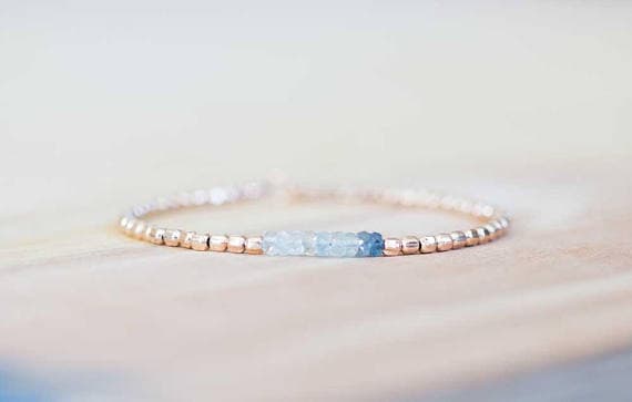 AAA++ Rare Quality Shaded Aquamarine Bracelet, Delicate March Birthstone Jewelry, Sterling Silver PlatedRose Gold  Filled Faceted Beads 3mm 7 inches  Code- TJH497