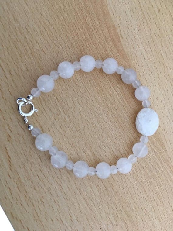 White Moonstone Bead & Solar Quartz 7.5" Threaded Bracelet with Sterling Silver Bolt Clasp and Findings 3-6mm Code- WAR6137