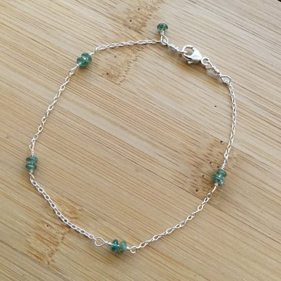 925 sterling Silver Personalized Gift 2mm stacking Green Emerald Bracelet Rondelle, Smooth 7" for mens, womens.