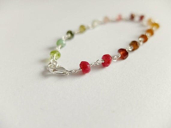 AAA++ Rare Quality Raw gemstone delicate bracelet with tourmaline gemstone and red agate, Garnet, Peridot,ombre tourmaline bracelet stacking bracelet,boho 4-4.5mm Code- TJH50