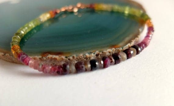 AAA++ Rare Quality Raw dark red ruby bracelet with tourmaline,yellow sapphire,garnet tsavorite,peridot,multicolor bracelet skinny bracelet,boho ombre bracelet 2 mm Code- TJH49