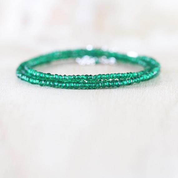 925 sterling Silver top quality 2-2.5mm stacking Green Chrome Green Tourmaline Necklace Round, Faceted 16" for mens, womens, gf, bf & Adult.