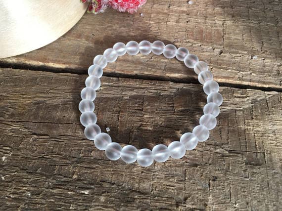 Dainty Slave Loose 6mm Clear Clear Quartz Stretchable Bracelet Round, Smooth 18cm for mens, womens, gf, bf and adults.