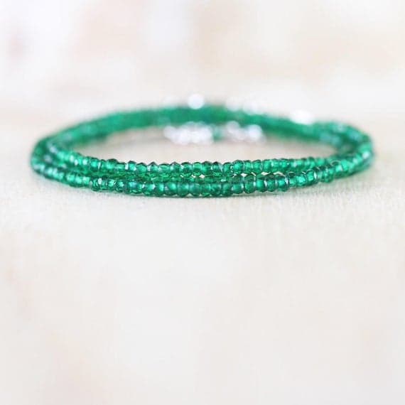 925 sterling Silver Jewelry Energy 2-2.5mm stacking Green Green Tourmaline Bracelet Rondelle, Faceted 7" for mens, womens, gf, bf & Adult.