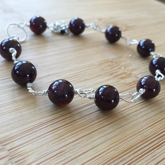 925 sterling Silver Galaxy Jewelry 7mm stacking Red Garnet Bracelet Round, Smooth 7" for mens, womens.