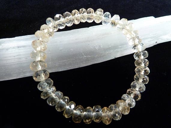 Handmade Beaded 8x5mm Stretchable Yellow Citrine Bracelet Rondelle, Faceted 7" for mens, womens, gf, bf & Adult.