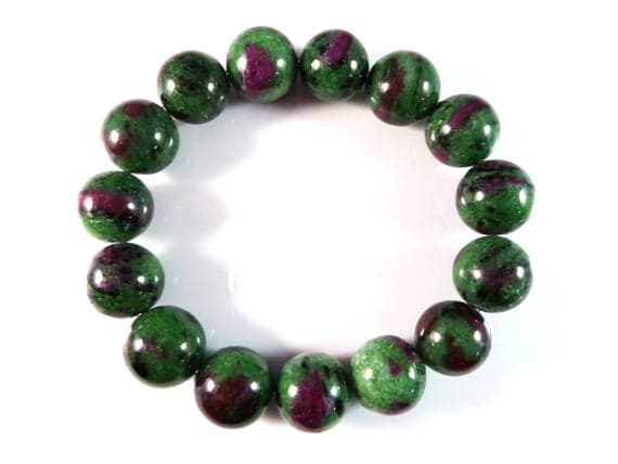 Natural 13mm Stretchable Pink & Green Ruby in Zoisite  Bracelet Round, Smooth 7.5" for mens, womens, gf, bf & Adult.