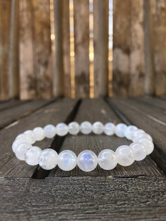 8mm Indian Rainbow Moonstone Stretch Bracelet Code- WAR6265
