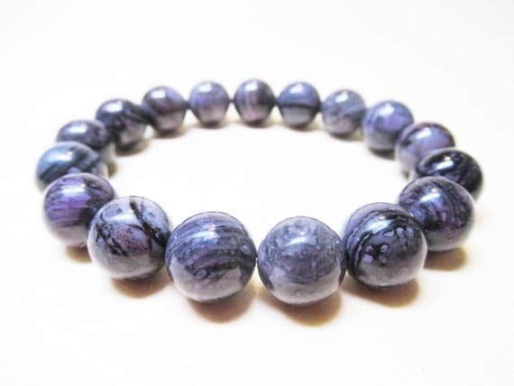 Unique Wedding Gift 11 mm Stretchable Purple African Sugilite Bracelet Round, Smooth 7.5" for mens, womens, GF, BF, Adults.