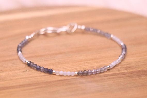 925 sterling Silver Positive Energy Silver helling 3-4mm stacking Multi Crystal Bracelet Round, Faceted 7" for mens, womens, gf, bf & Adult.