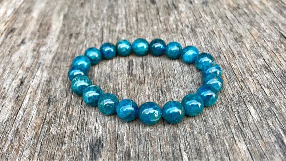 Positive Energy 9mm Stretchable Blue & Green Apatite Bracelet Round, Smooth 7" for mens, womens, gf, bf & Adult.