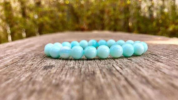 Jewelry Energy 7mm Stretchable Blue Peruvian Blue Opal  Bracelet Round, Smooth 7" for mens, womens, gf, bf & Adult.