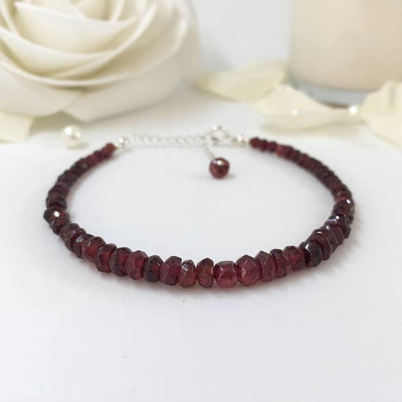 925 sterling Silver Positive Energy 2x1-4x2mm stacking Red Garnet Bracelet Rondelle, Faceted 7" for mens, womens, gf, bf & Adult.