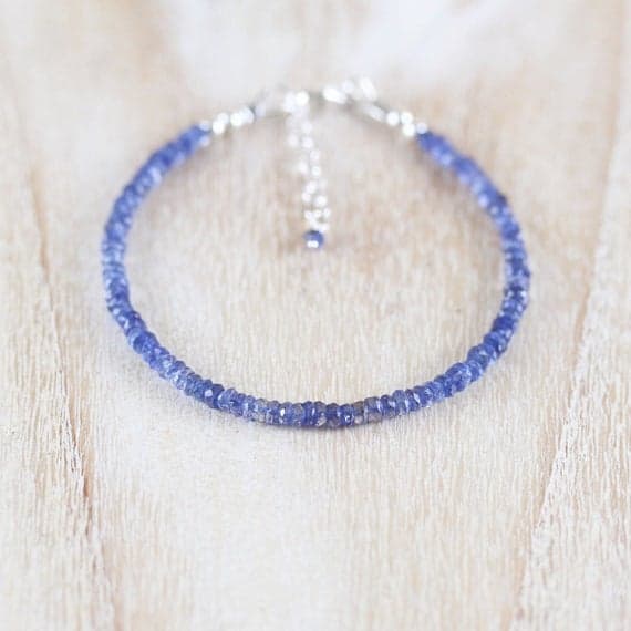 925 sterling Silver top quality 3-3.5mm stacking Blue Iolite Bracelet Rondelle, Faceted 7" for mens, womens, gf, bf & Adult.