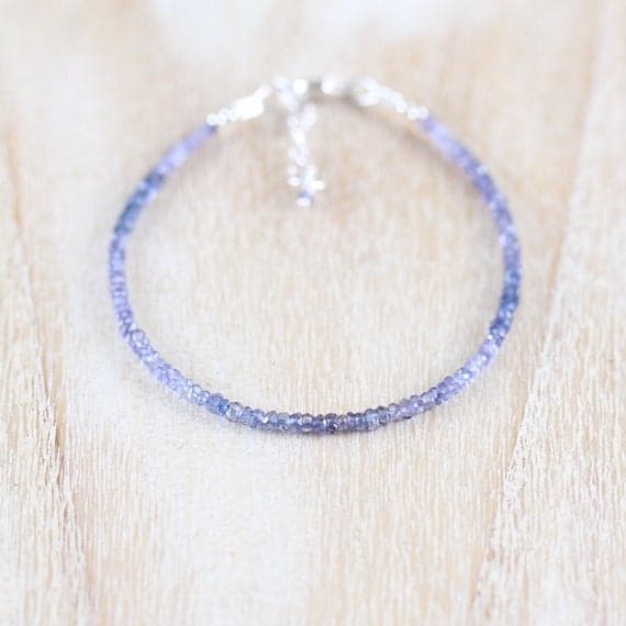 925 sterling Silver Positive Energy 2mm stacking Blue Iolite Bracelet Rondelle, Faceted 7" for mens, womens, gf, bf & Adult.