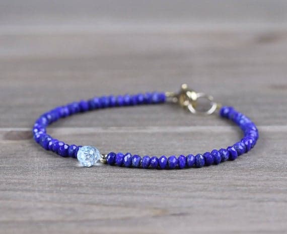 925 sterling silver Empath Protection 3mm Multi Colour Lapis & Aquamarine stacking Bracelet Rondelle, faceted 18cm for mens, womens, gf, bf and adults.