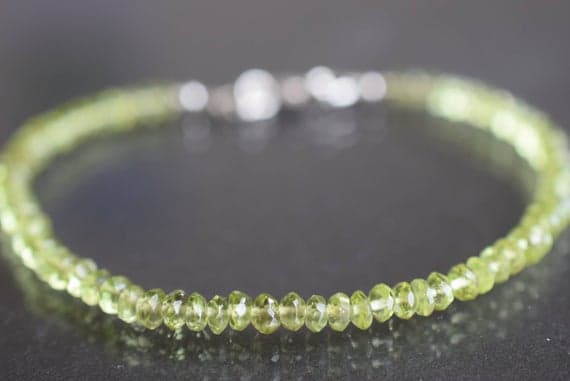 chakras simple 3-3.5mm stacking Green Peridot Bracelet Rondelle, Faceted 7" for mens, womens.
