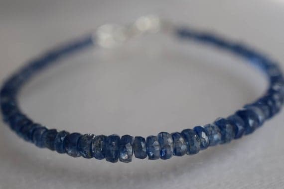 Bridesmaid Jewelry 3-4mm stacking Blue Kyanite Bracelet Rondelle, Faceted 7" for mens, womens.